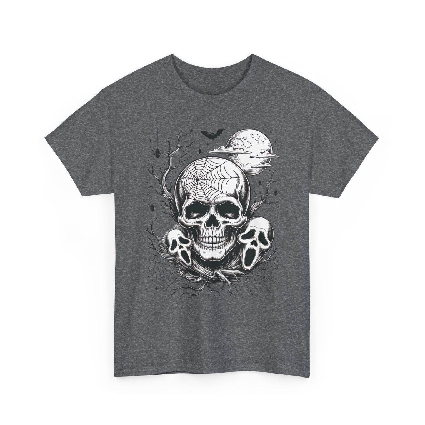 Men's Gothic Skull T-Shirt, Halloween Graphic Tee, Spider Web & Moon Horror Shirt, Spooky Skull Graphic Top for Him
