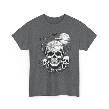 Men's Gothic Skull T-Shirt, Halloween Graphic Tee, Spider Web & Moon Horror Shirt, Spooky Skull Graphic Top for Him
