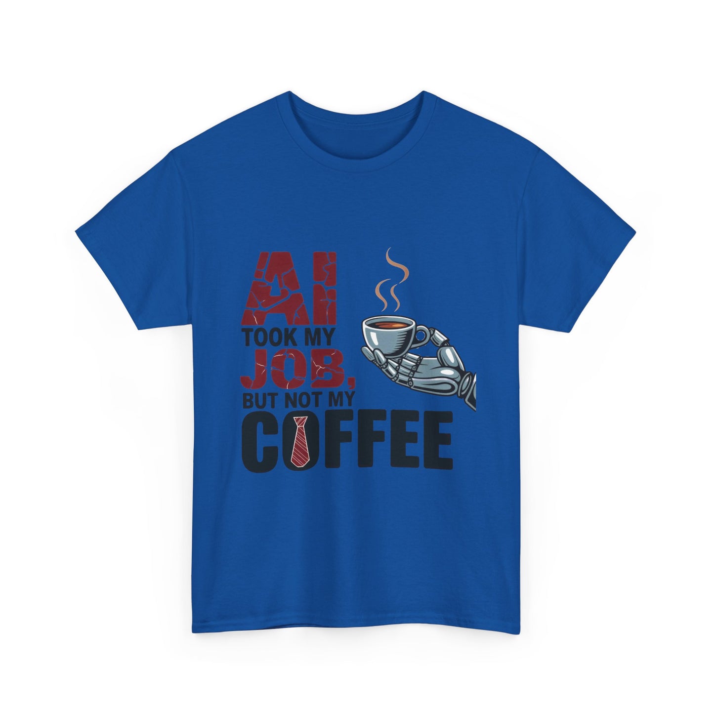 Men's AI Coffee T-Shirt, Funny Robot Humor Graphic Tee, Geek Job Joke Shirt for Him, Men's Heavy Cotton Tee, Sarcastic Work Shirt