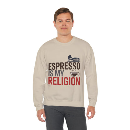Mens Heavy Blend™ Crewneck Sweatshirt, Espresso Is My Religion Coffee Rome Mens Sweatshirt, Barista Gift, Coffee Lover Gift