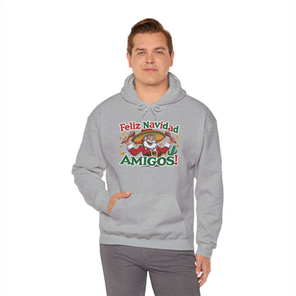 Feliz Navidad Amigos Hoodie, Funny Mexican Santa Christmas Hoodie, Latin Fiesta Holiday Sweatshirt for Men