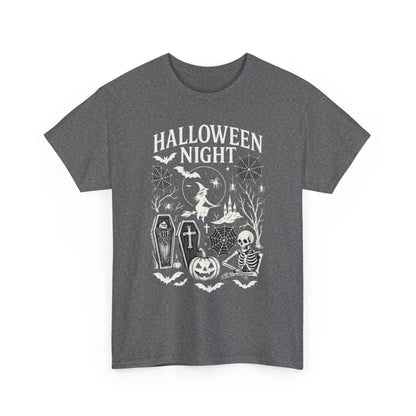 Halloween Night Women's T-Shirt, Gothic Witch Skeleton Pumpkin Tee, Spooky Scary Shirt for Halloween Party