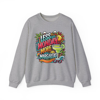Less Monday More Margaritas Crewneck Sweatshirt, Funny Summer Unisex Beach Vibes Pullover, Fun Unisex Crewneck, Summer Parties Sweatshirt