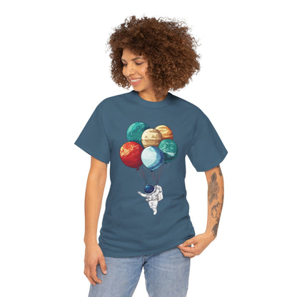 Astronaut with Planet Balloons T-Shirt, Space Lover Unisex Tee, Outer Space Graphic Shirt, Space Theme Shirt, Cosmic Adventure Top