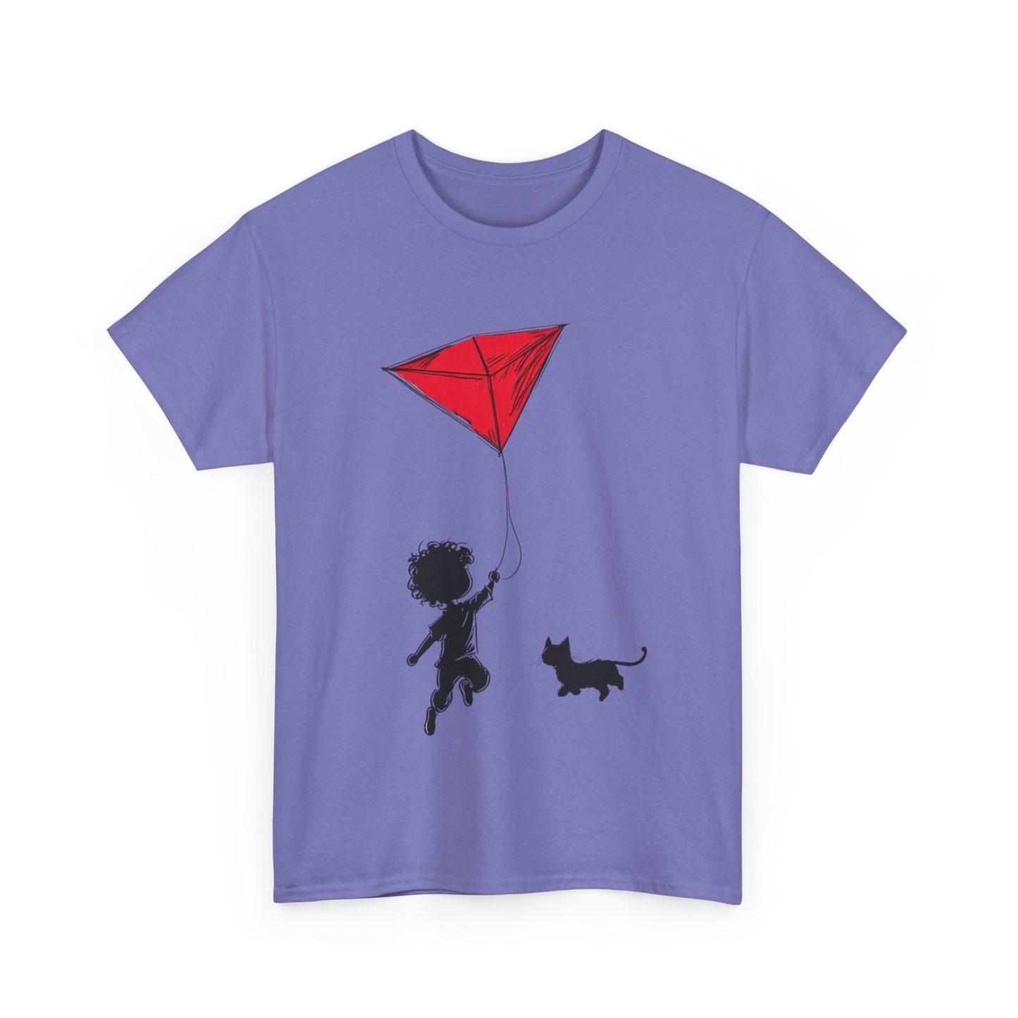 Cute Kid and Cat Design T-Shirt, Playful Gift for Cat Lovers, Summer Style, Cat Lover T-Shirt, Gift for Cat Owners, Women's Cotton T-Shirt