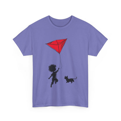 Cute Kid and Cat Design T-Shirt, Playful Gift for Cat Lovers, Summer Style, Cat Lover T-Shirt, Gift for Cat Owners, Women's Cotton T-Shirt