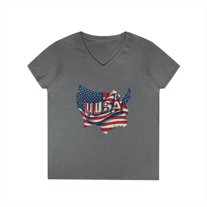 Patriotic Ladies' V-Neck T-Shirt, USA Flag Top, Independence Day Apparel, Women's Casual Wear, Summer T-Shirt, 4th of July Gift