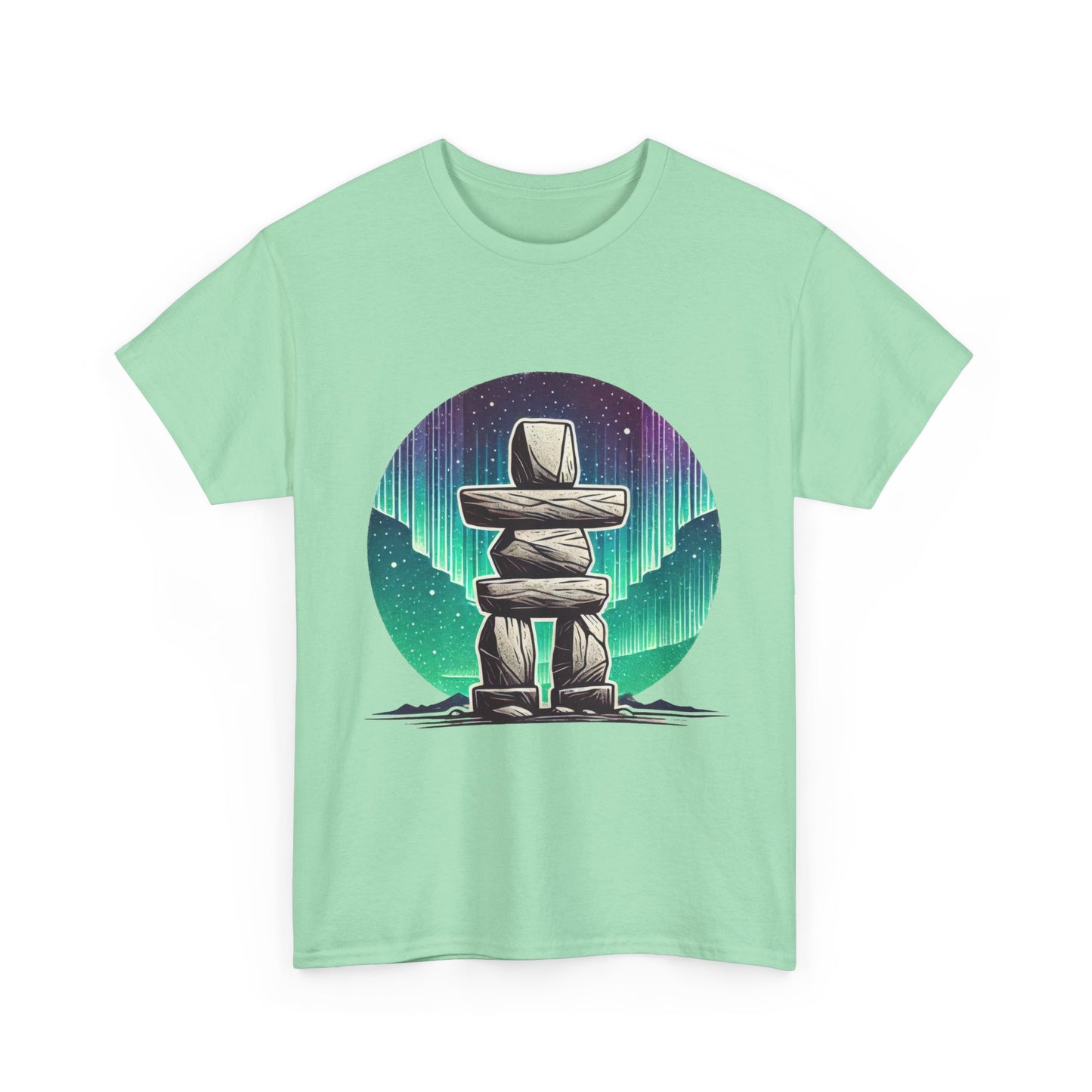 Aurora Stone Inukshuk Tee, Northern Lights Inukshuk T-Shirt,  Arctic Stone Stack Aurora Graphic Tee, Canada Inuit Symbol Shirt