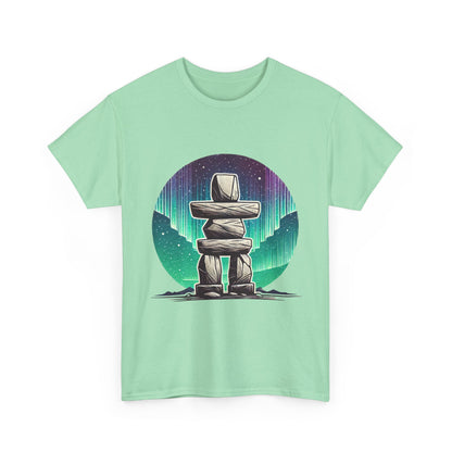 Aurora Stone Inukshuk Tee, Northern Lights Inukshuk T-Shirt,  Arctic Stone Stack Aurora Graphic Tee, Canada Inuit Symbol Shirt