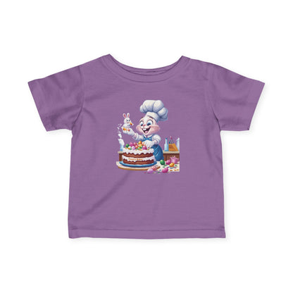 Hoppy Baker Easter Bunny Baby T-Shirt - Cute Infant Tee with Chef Bunny and Cake, Fun Spring Outfit for Babies, Easter Toddler Tee