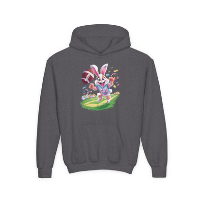 Touchdown Bunny Hoodie for Kids - Fun Easter Football Design - Youth Heavy Blend Sweatshirt - Spring Gift for Sporty Bunny Fans