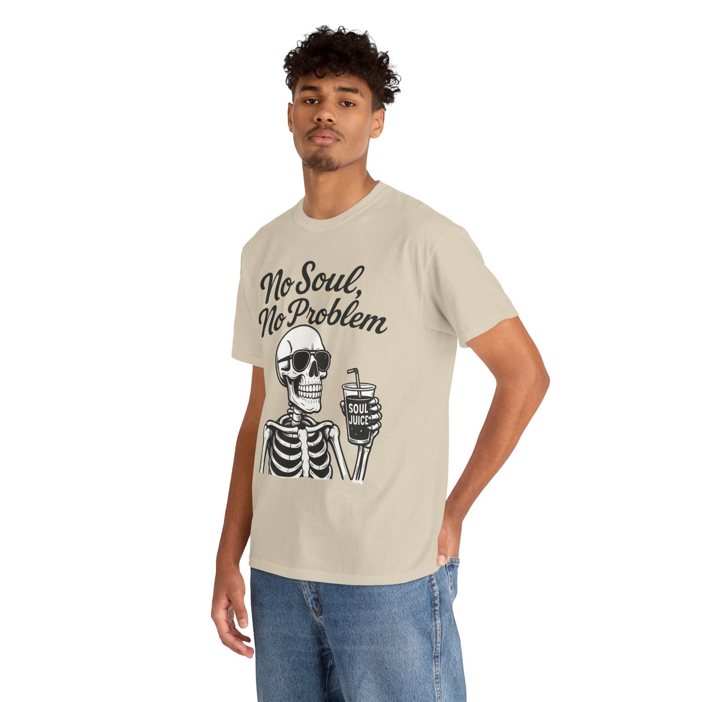 No Soul No Problem Skeleton T-Shirt for Men, Funny Gothic Skull Tee, Cool Spooky Halloween Shirt, Dark Humor Skeleton Graphic Top