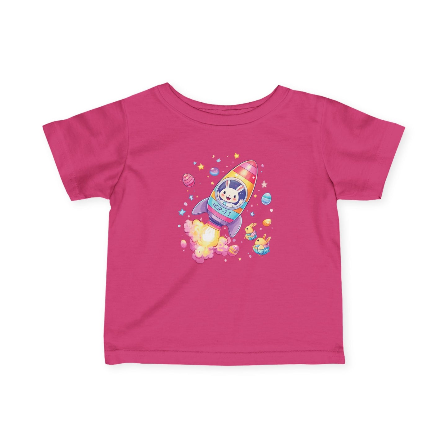 Easter Astronaut Bunny Infant Tee - Cute Rocket Bunny and Eggs Design, Fun Space Baby Shirt for 6-24 Months, Spring Holiday Outfit