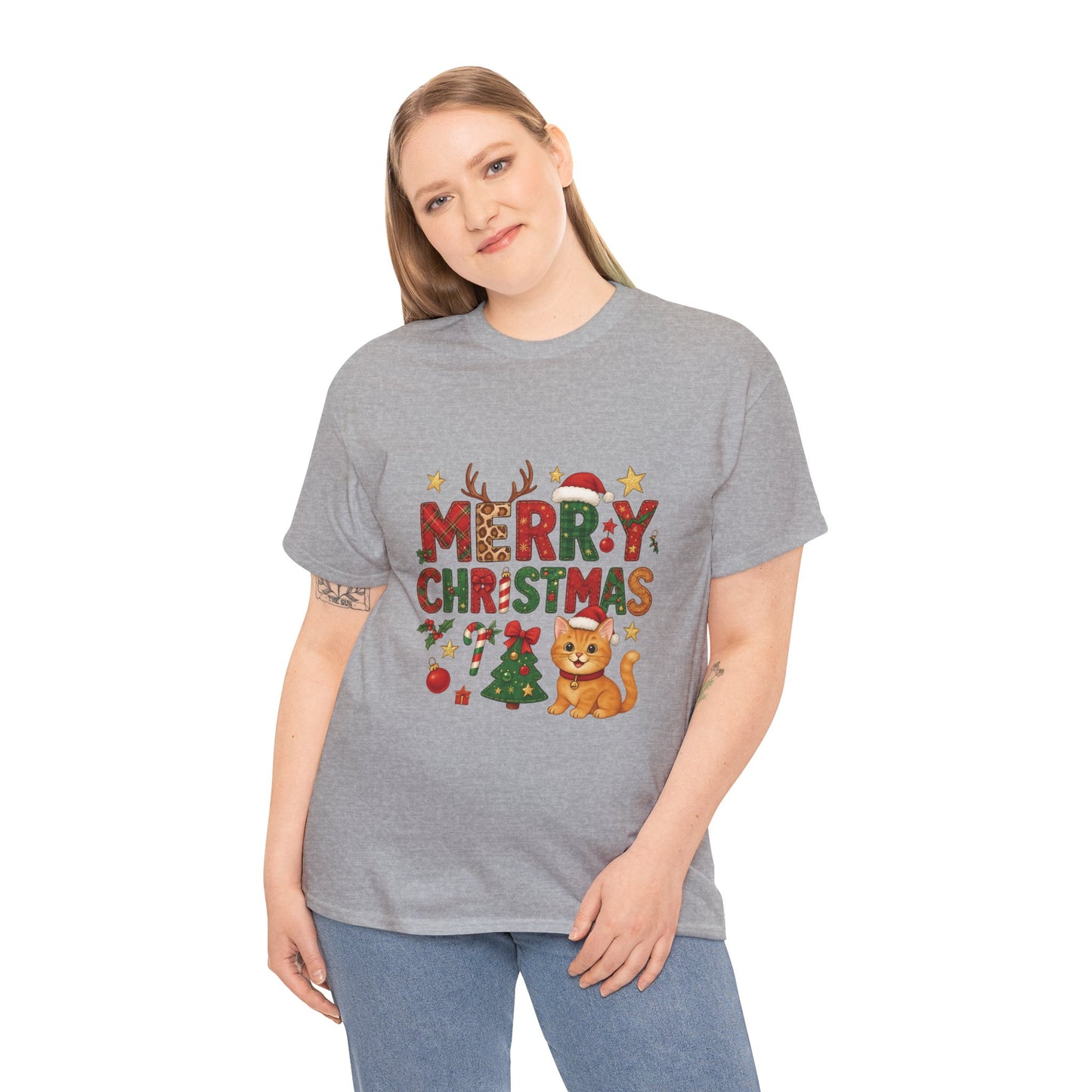 Merry Christmas Cat Shirt, Cute Holiday Cat Lovers Tee for Women