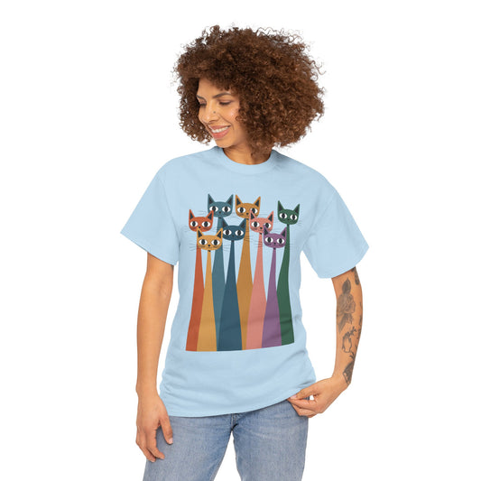 Cat Design Unisex Cotton Tee, Cat Lover Gift, Fun T-Shirt for Pet Owners, Colorful Retro Cat Graphic T-Shirt, Vintage Style Cute Cats Shirt