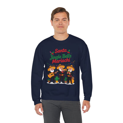 Santa and the Jingle Bells Mariachi Sweatshirt, Funny Mexican Christmas Jumper, Latin Holiday Fiesta Pullover