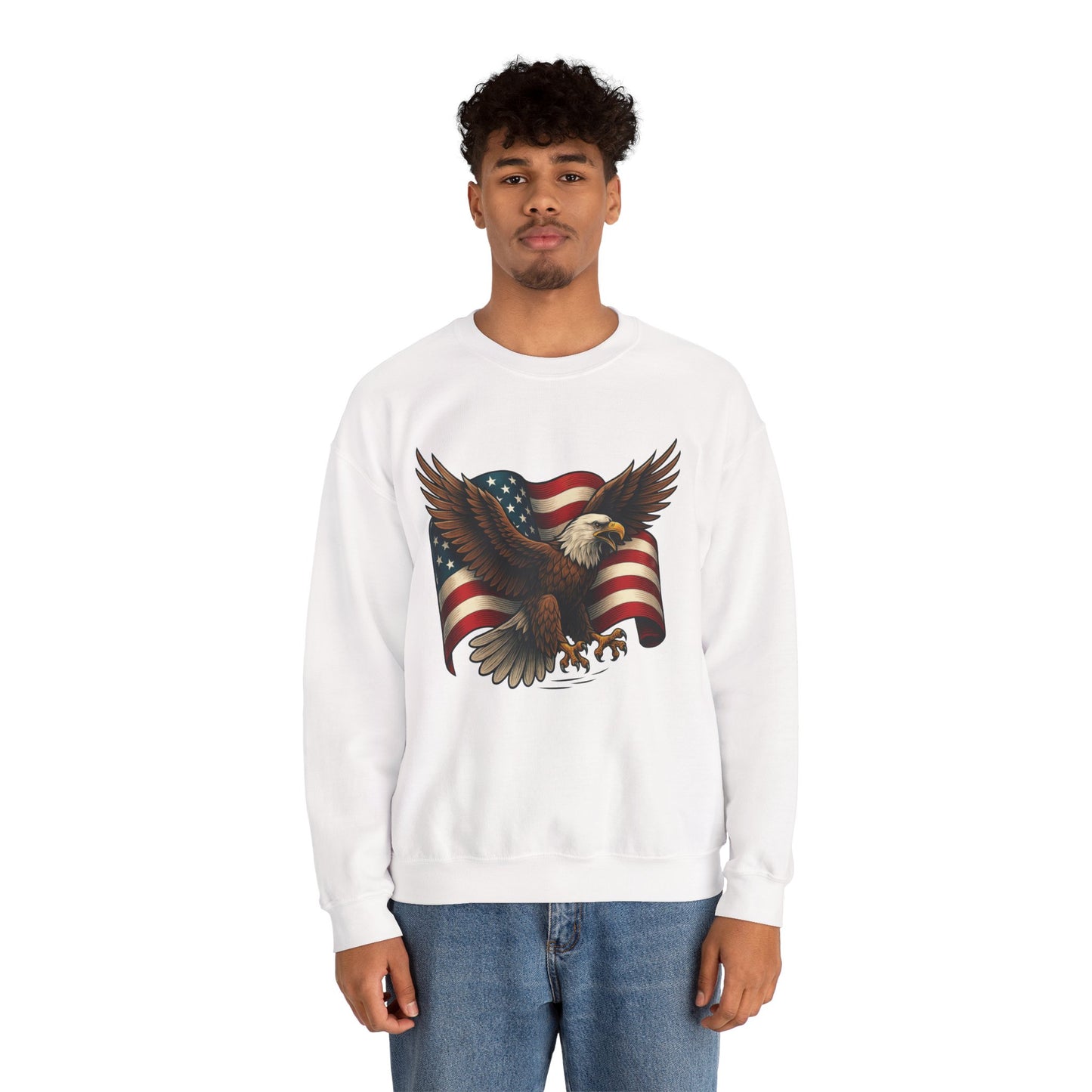 Patriotic Eagle Sweatshirt - Unisex Crewneck, USA Flag Apparel, Memorial Day, Veteran's Day, Independence Day, Gift for Patriots