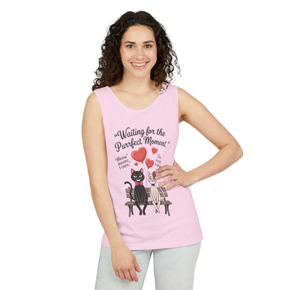 Cute Cat Lovers Tank, Womens Heavy Cotton Tank Top for Pet Owners, Funny Cat Tee, Gift for Cat Lovers, Casual T-Shirt, Animal Art Tee