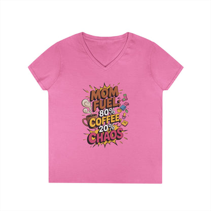 Mom Fuel V-Neck T-Shirt, Funny Gift for Moms, Coffee Lovers, Mother's Day, Everyday Humor, Tired Mom Life Tee, Coffee Loving Moms
