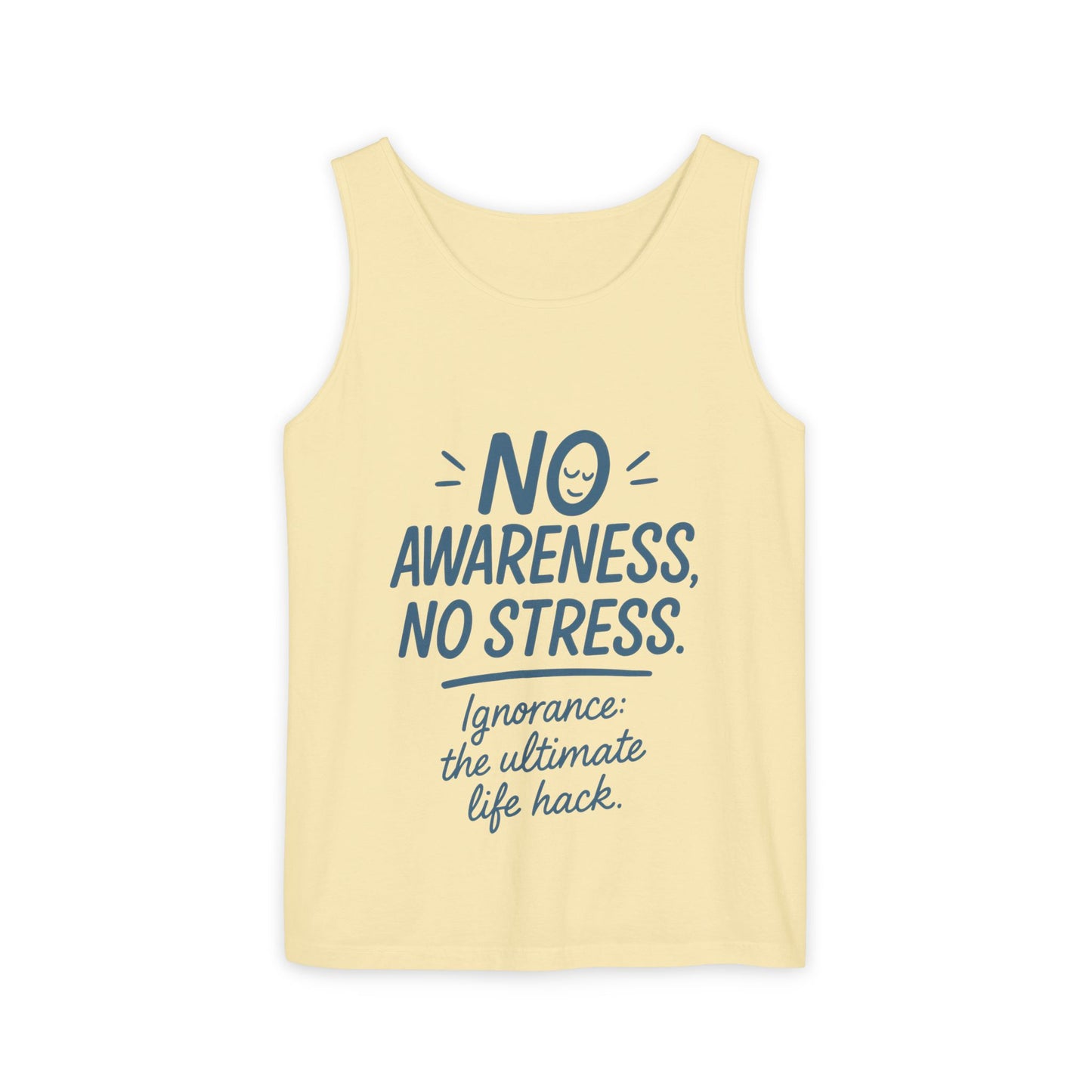 Womens No Awareness Racerback Tank Top, Funny No Stress Quote, Ignorance Life Hack, Workout Sleeveless Shirt, Motivational Shirt, Yoga