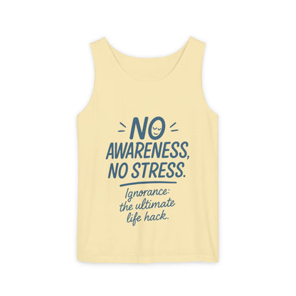 Womens No Awareness Racerback Tank Top, Funny No Stress Quote, Ignorance Life Hack, Workout Sleeveless Shirt, Motivational Shirt, Yoga