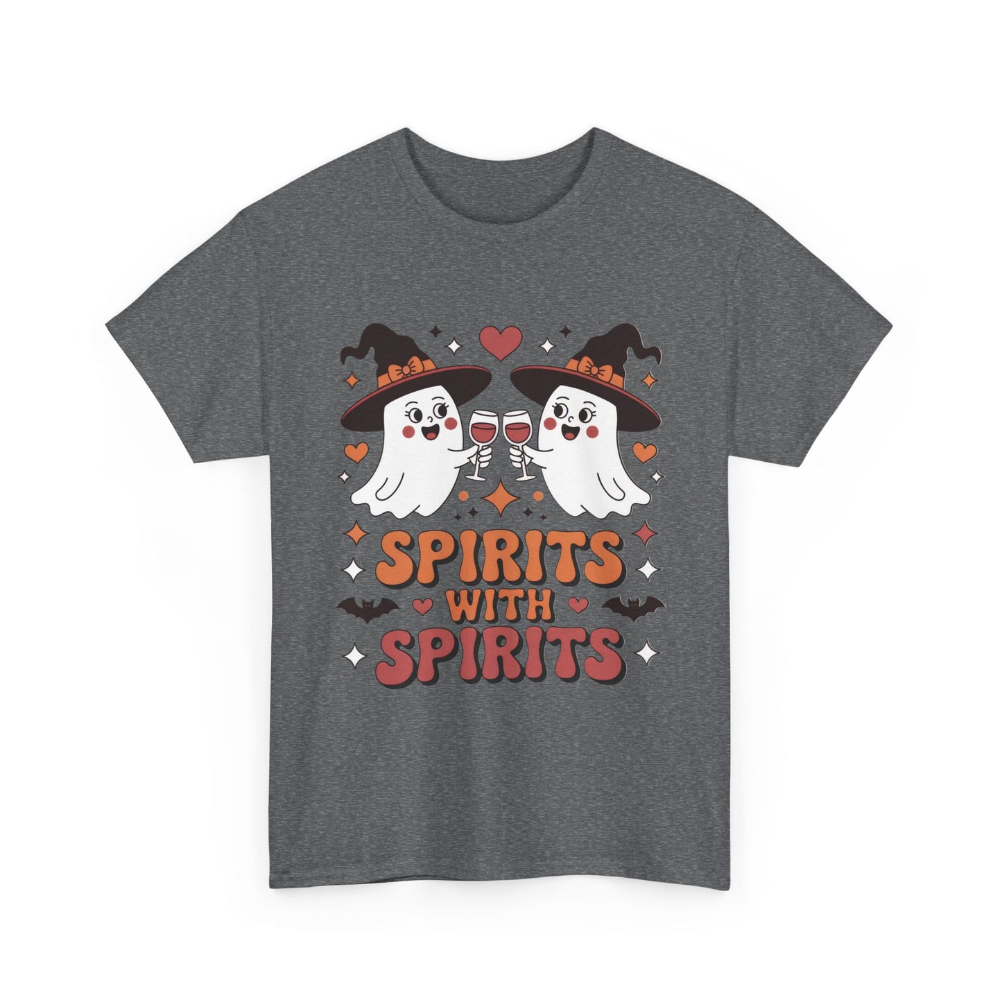 Spirits With Spirits Women's Halloween T-Shirt, Funny Ghost Drinking Wine Tee, Witches Party Shirt, Spooky Season Gift for Her