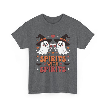 Spirits With Spirits Women's Halloween T-Shirt, Funny Ghost Drinking Wine Tee, Witches Party Shirt, Spooky Season Gift for Her
