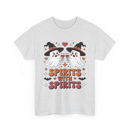 Spirits With Spirits Women's Halloween T-Shirt, Funny Ghost Drinking Wine Tee, Witches Party Shirt, Spooky Season Gift for Her