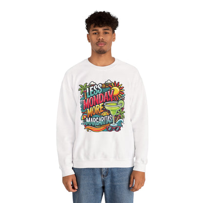 Less Monday More Margaritas Crewneck Sweatshirt, Funny Summer Unisex Beach Vibes Pullover, Fun Unisex Crewneck, Summer Parties Sweatshirt