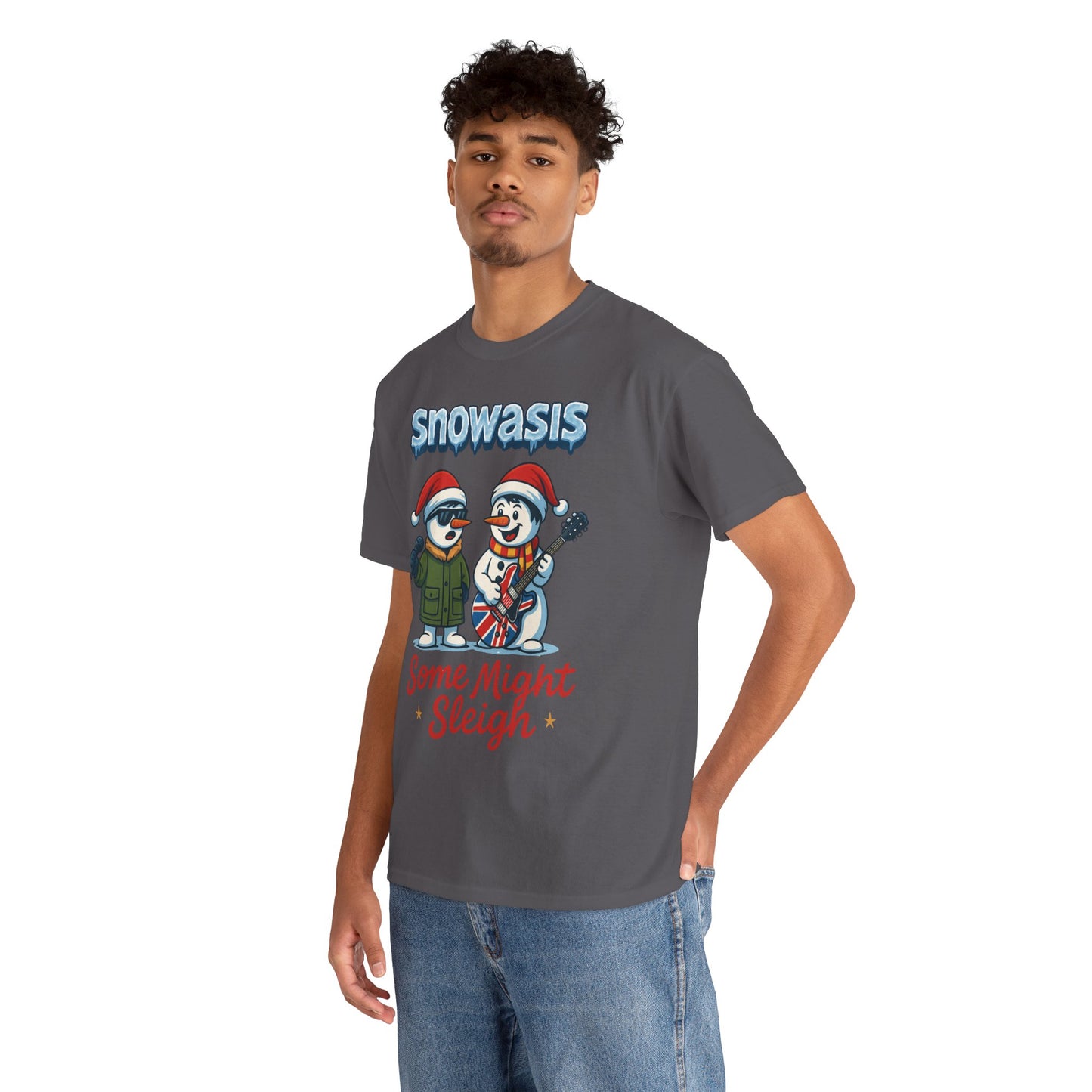 Funny Snowman Band Men's Christmas T-Shirt, Snowasis Some Might Sleigh Tee