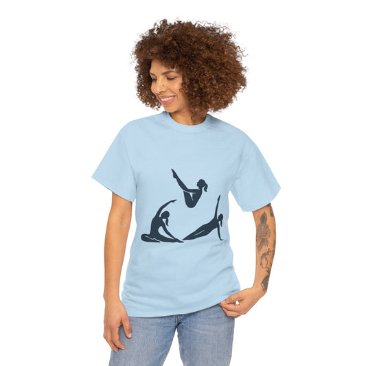 Womens Heavy Cotton Tee, Womens Pilates Graphic T-Shirt, Yoga Fitness Tee, Workout Top with Silhouette Print