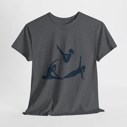 Womens Heavy Cotton Tee, Womens Pilates Graphic T-Shirt, Yoga Fitness Tee, Workout Top with Silhouette Print