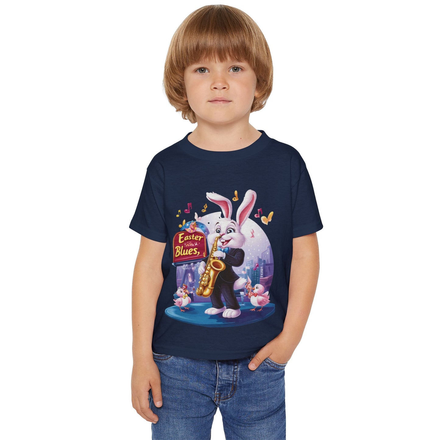 Easter Bunny Jazz Toddler T-Shirt - Cute Music Themed Tee for Kids, Saxophone Bunny Spring Shirt, Fun Gift for Little Boys & Girls