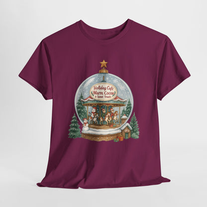 Holiday Café Christmas T-Shirt for Women, Warm Cocoa  Carousel Tee