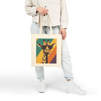 Funny Giraffe Tote Bag, Retro Pop Art Canvas Bag with Sunglasses & Attitude, Colorful Animal Print Tote, Quirky Gift for Cool People, Animal Lover Tote
