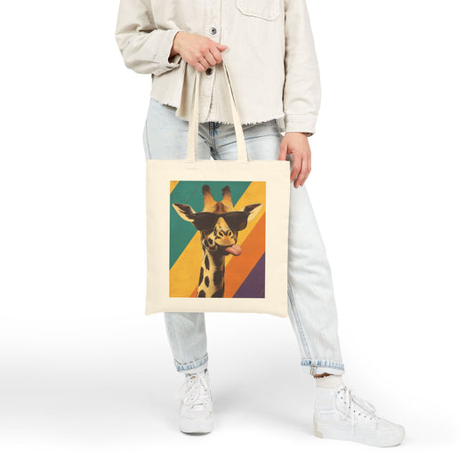 Funny Giraffe Tote Bag, Retro Pop Art Canvas Bag with Sunglasses & Attitude, Colorful Animal Print Tote, Quirky Gift for Cool People, Animal Lover Tote