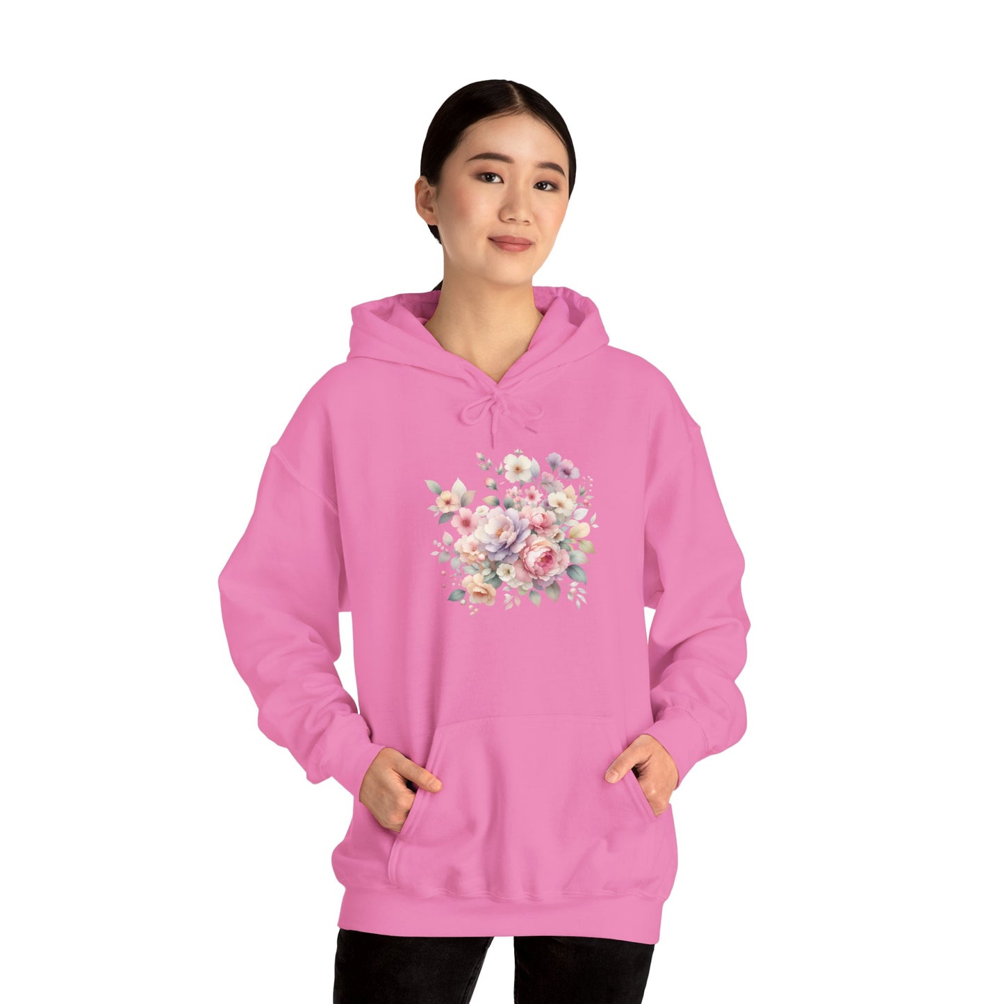 Floral Comfort Hoodie, Cozy Sweatshirt for Women, Spring Fashion, Gift for Her, Casual Everyday Wear, Soft Pastel Flower Print Sweatshirt