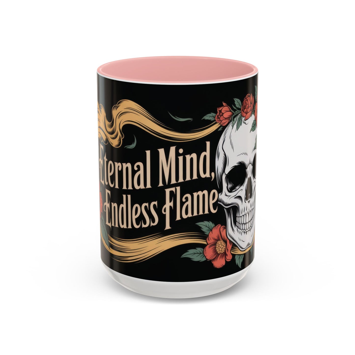 Eternal Mind Endless Flame Mug, Gothic Skull - Floral Coffee Cup, Dark Romantic Gift for Halloween or Everyday Use, Coffee Mug (11, 15oz)