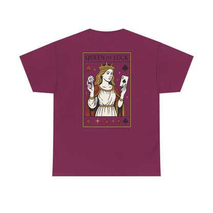 Queen of Luck Front & Back Print unisex T-Shirt, Roll the Dice Tee for Men, Vintage Gambling Shirt, Casino Gift, Poker Gift, Card Games Gift