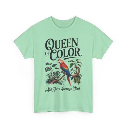 Colorful Queen Womens Tee, Fun Graphic T-Shirt, Casual Wear, Gift for Bird Lovers, Trendy Summer Apparel
