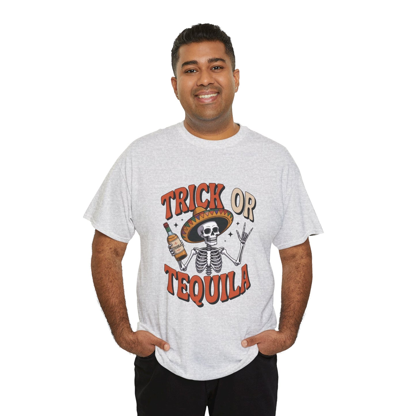 Trick or Tequila Skeleton Men's T-Shirt , Funny Halloween Drinking Party Tee for Men
