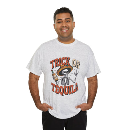 Trick or Tequila Skeleton Men's T-Shirt , Funny Halloween Drinking Party Tee for Men