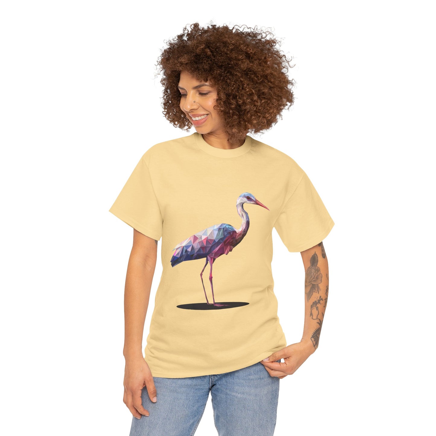 Geometric Heron T-Shirt, Colorful Polygon Bird Graphic, Nature Lover Unisex Heavy Cotton Tee, Geometric Crane Tee, Bird Lovers Gift