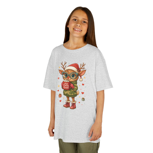 Hot Cocoa Queen Christmas T-Shirt for Girls, Cute Holiday Reindeer Tee