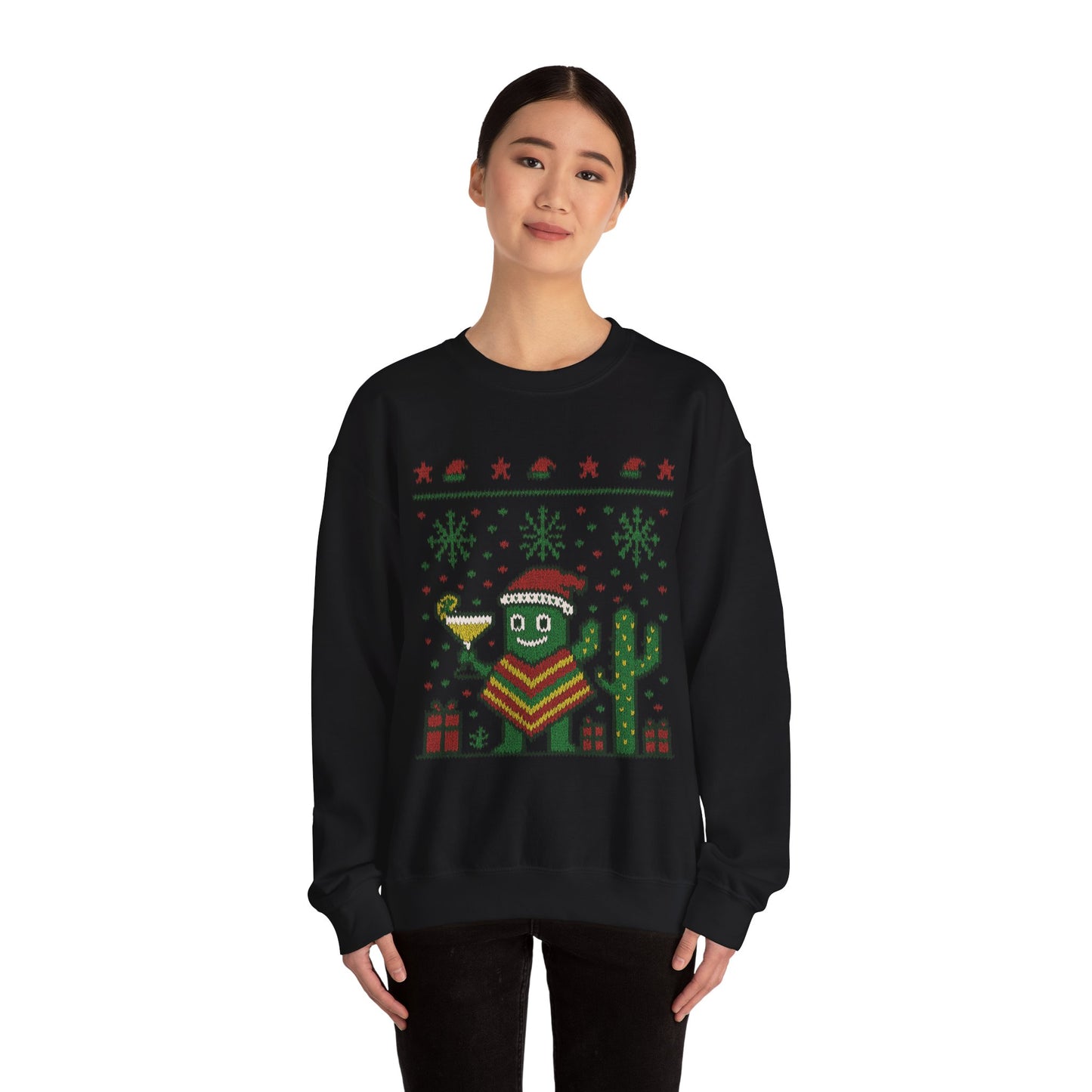 Festive Cactus Christmas Women's Sweatshirt, Funny Santa Hat Holiday Pullover, Women's Heavy Blend™ Crewneck Sweatshirt