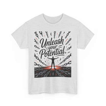 Inspiring Men's Heavy Cotton Tee, "Unleash Your Potential" Motivation Shirt, Gift for Graduates, Personal Growth Apparel, Casual Wear