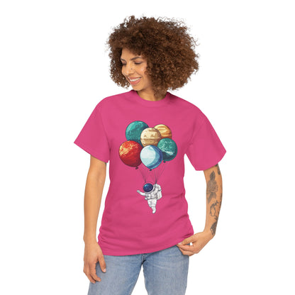Astronaut with Planet Balloons T-Shirt, Space Lover Unisex Tee, Outer Space Graphic Shirt, Space Theme Shirt, Cosmic Adventure Top