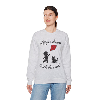 Dream Big Womens Crewneck Sweatshirt, Inspirational Gift, Cozy Lounge Wear, Cat Lover's Apparel, Kid's Motivation Sweatshirt