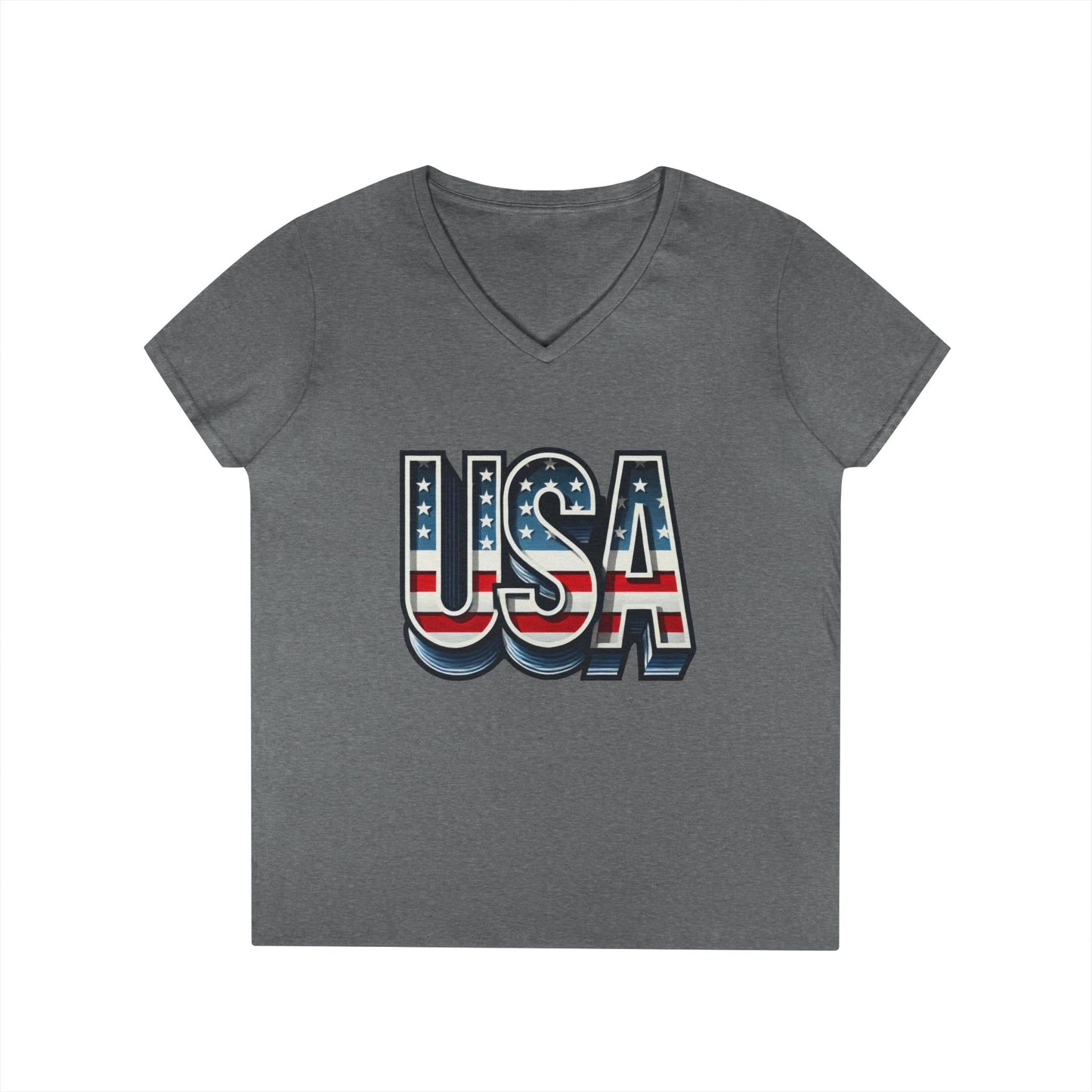 USA Patriotic V-Neck T-Shirt for Ladies, July 4th Celebration Tee, Casual Summer Shirt, Graphic Tee