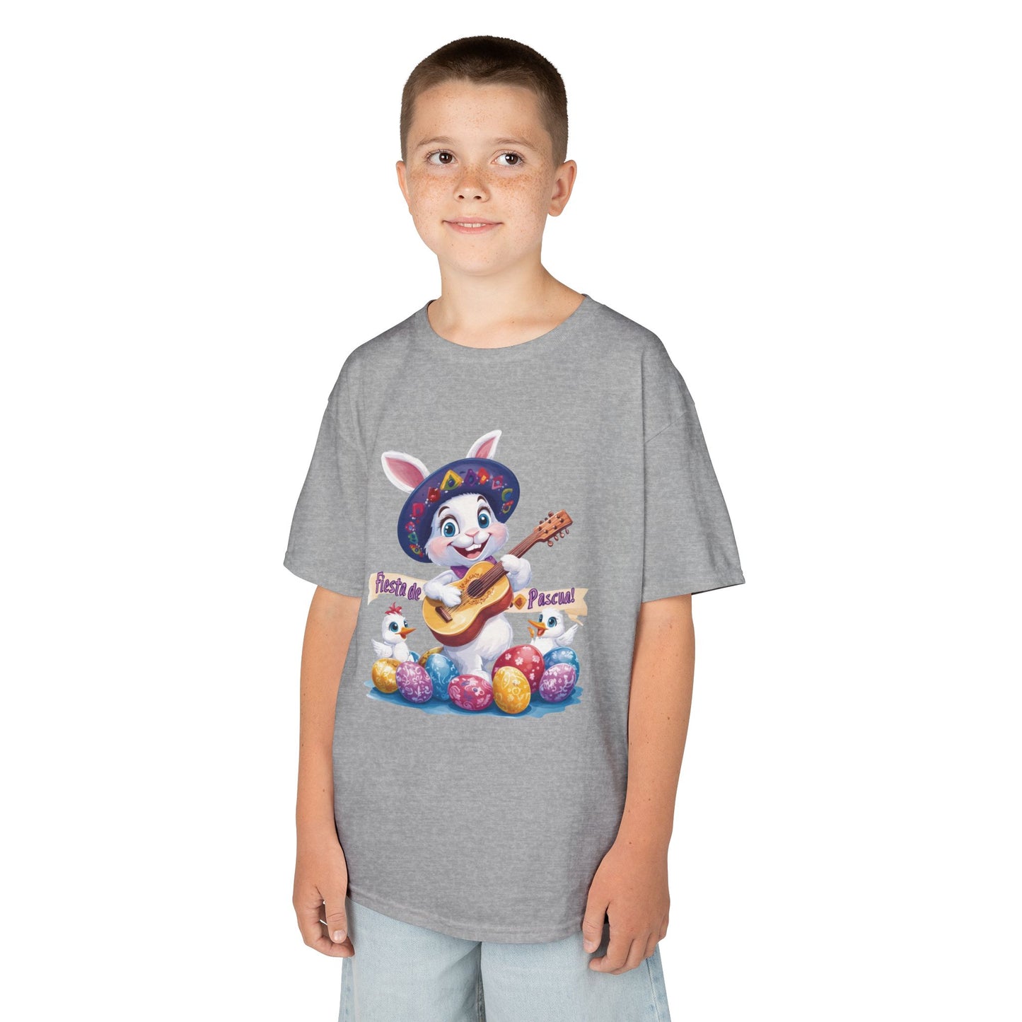 Mexican Easter Bunny Kids T-Shirt - Fiesta de Pascua Shirt with Guitar, Fun Spring Festival Tee, Colorful Holiday Gift for Children